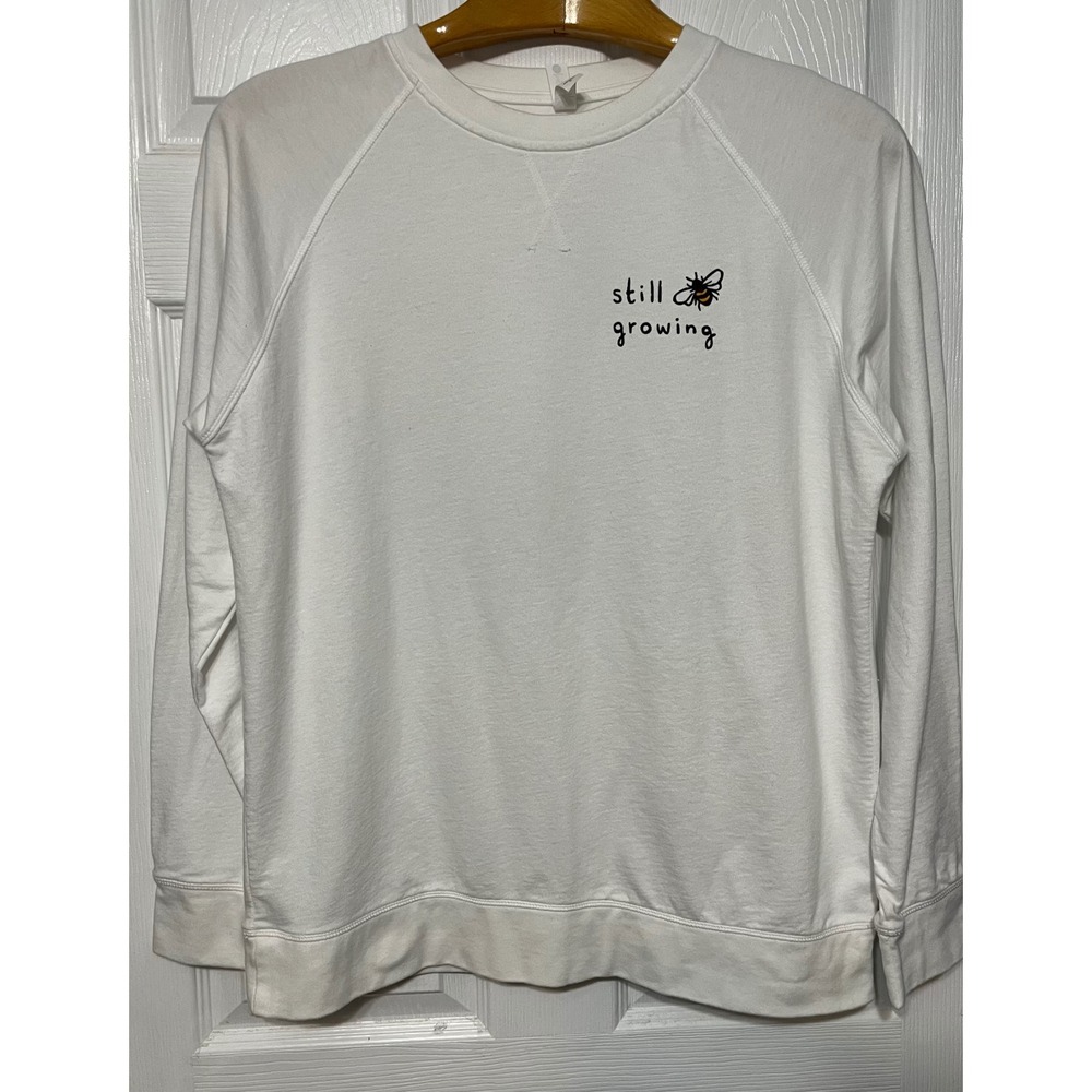 Next‎ Level Apparel L White "Still Growing" Bee Floral Raglan Sweatshirt Women's